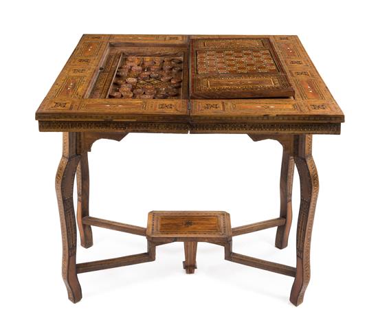 Appraisal: Sale Lot A Syrian Parquetry and Mother-of-Pearl Inlaid Game Table