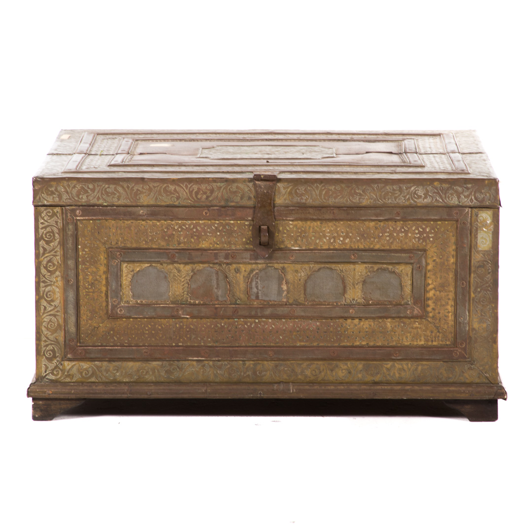 Appraisal: Indian brass-bound wood trunk th century in H in L