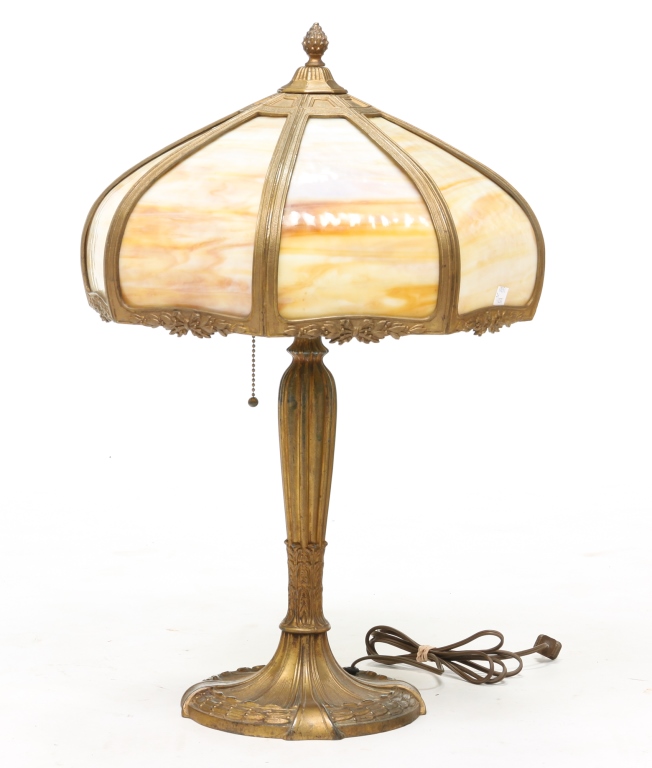 Appraisal: SLAG GLASS TABLE LAMP American th century Classic designed base