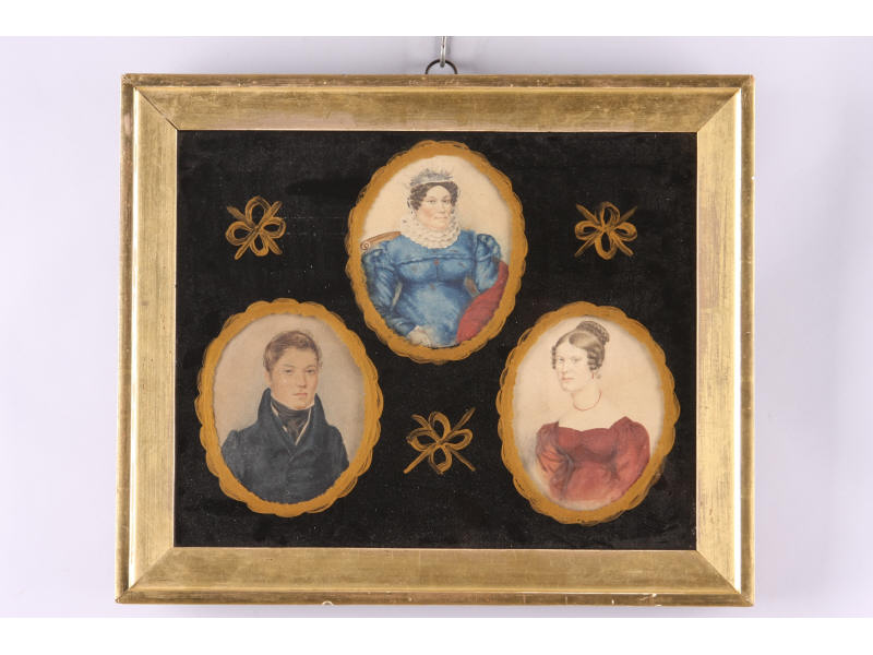 Appraisal: Portrait Miniature of Family Probably American ca s watercolor on