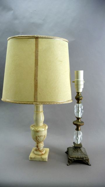 Appraisal: An alabaster table lamp together with a cast brass and