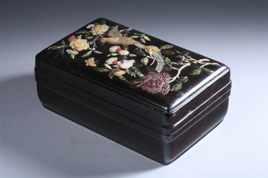 Appraisal: CHINESE BLACK LACQUER EMBELLISHED BOX late th century early th