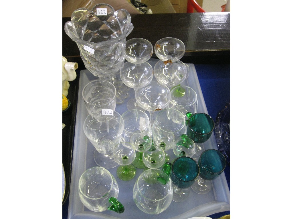 Appraisal: Tray lot comprising assorted glassware - etched glass goblets liqueur