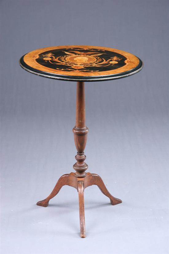 Appraisal: AMERICAN CENTENNIAL TILT-TOP TABLE th century ca With Classical depiction