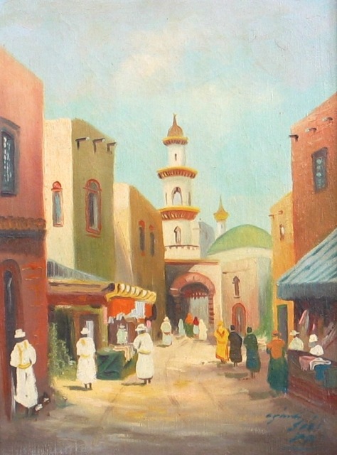 Appraisal: Aganti Arab Market Scene oil on canvas signed and inscribed