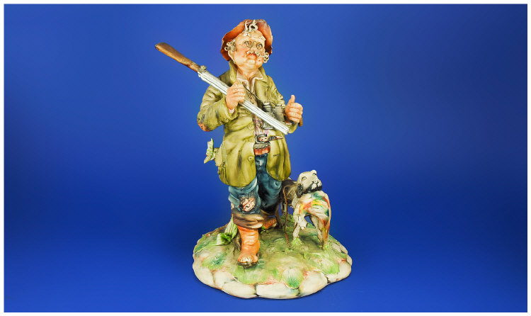 Appraisal: Capodimonte Figure Group Poacher Carrying A Shotgun With His Dog