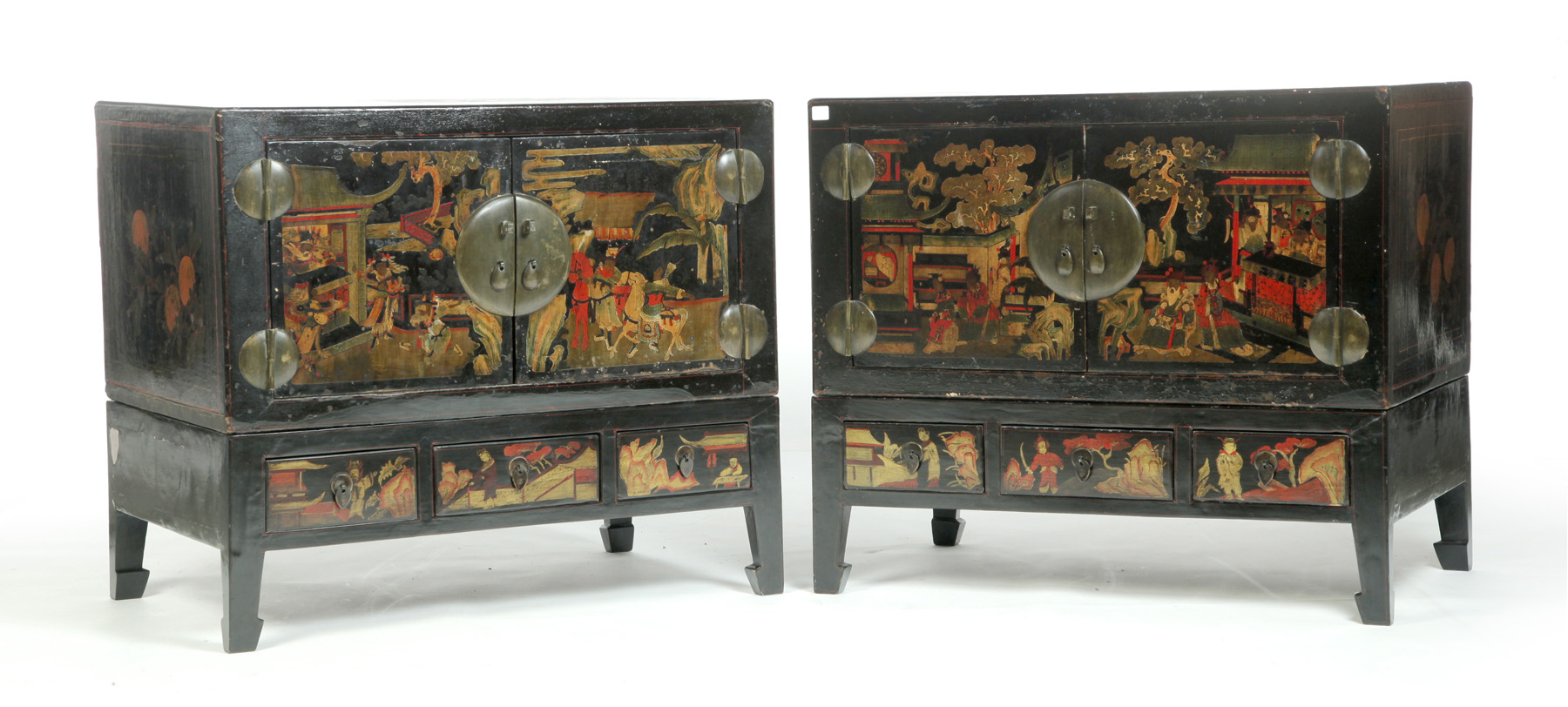 Appraisal: PAIR OF CHINESE LACQUERED CABINETS Late th century with later