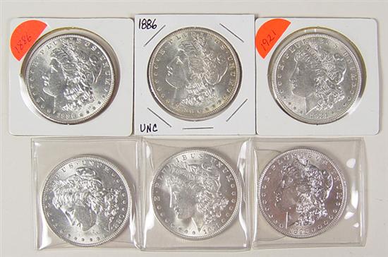 Appraisal: Six Uncirculated Morgan Dollars coins and coins Grade range MS