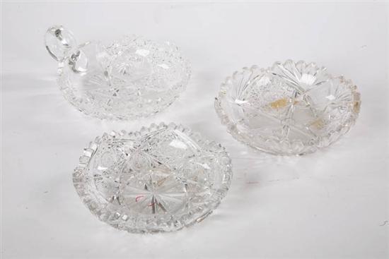 Appraisal: THREE PIECES OF CUT GLASS Small bowl marked Libbey d