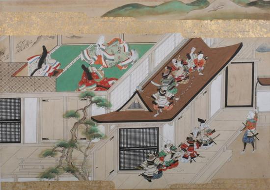 Appraisal: TOSA SCHOOL Japanese Edo period VIEW OF THE BATTLE AT