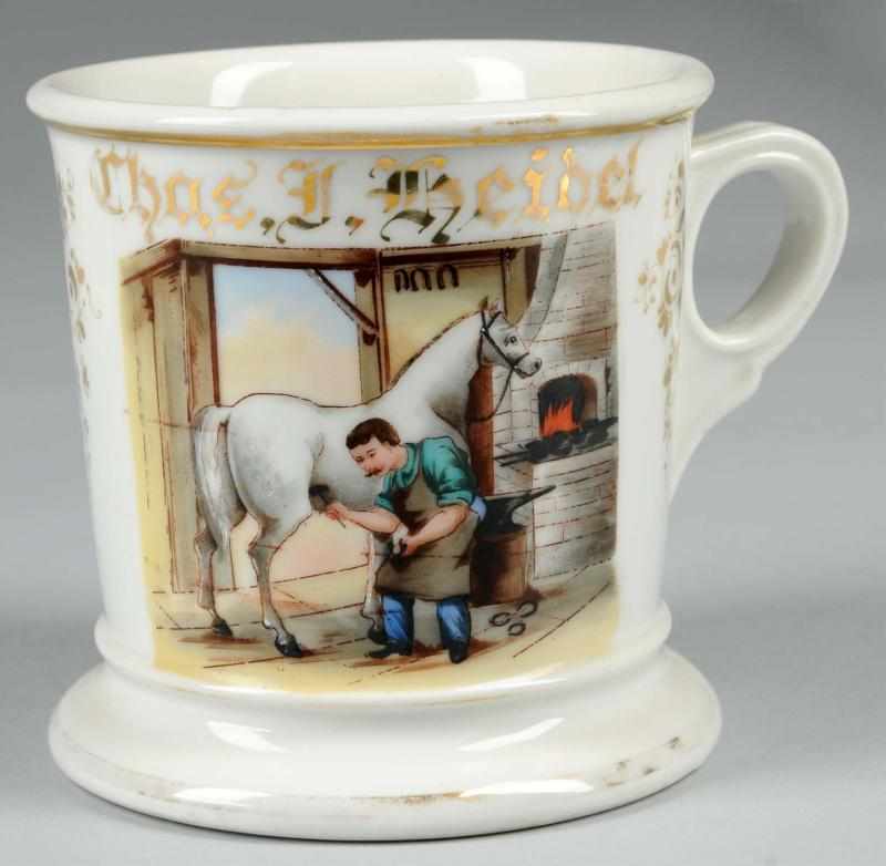 Appraisal: Blacksmith Shaving Mug Description Marked with the name Chas J