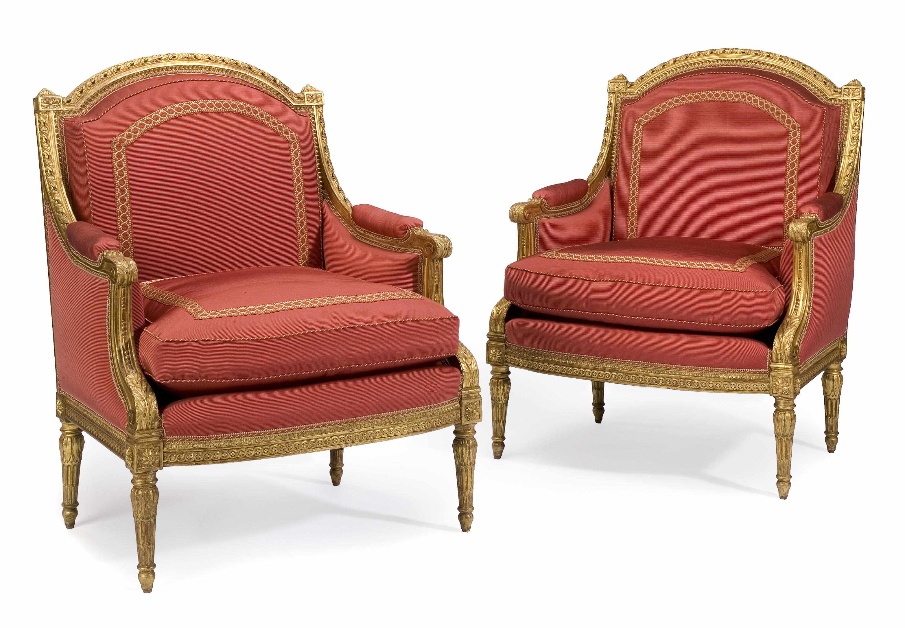 Appraisal: A pair of Louis XVI style carved giltwood bergres late