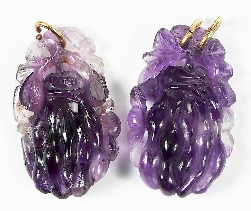 Appraisal: Pair of Carved Amethyst Pendants Buddha's Hand of Citron non-gold