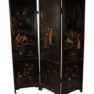 Appraisal: A Chinese Hardwood Three-Panel Floor Screen EARLY TH CENTURY Each