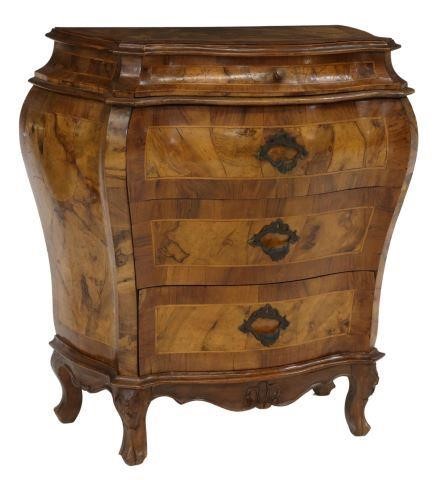 Appraisal: Venetian burled walnut nightstand th c bombe case fitted with