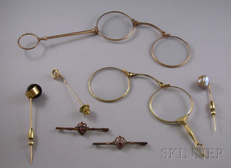 Appraisal: Group of Antique Jewelry Items including three kt gold stickpins