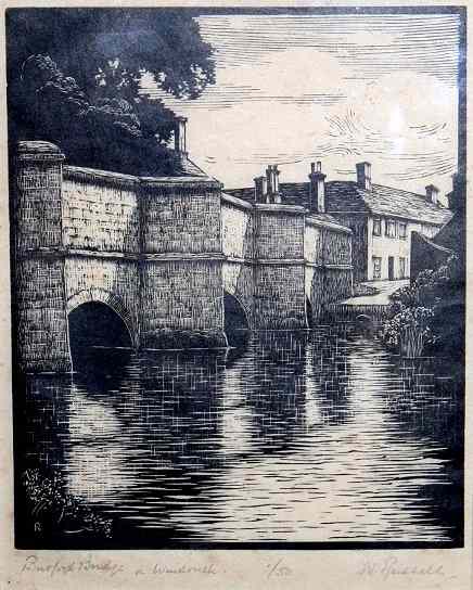 Appraisal: W Russell'Burford Bridge on Windrush' wood engraving pencil signed titled