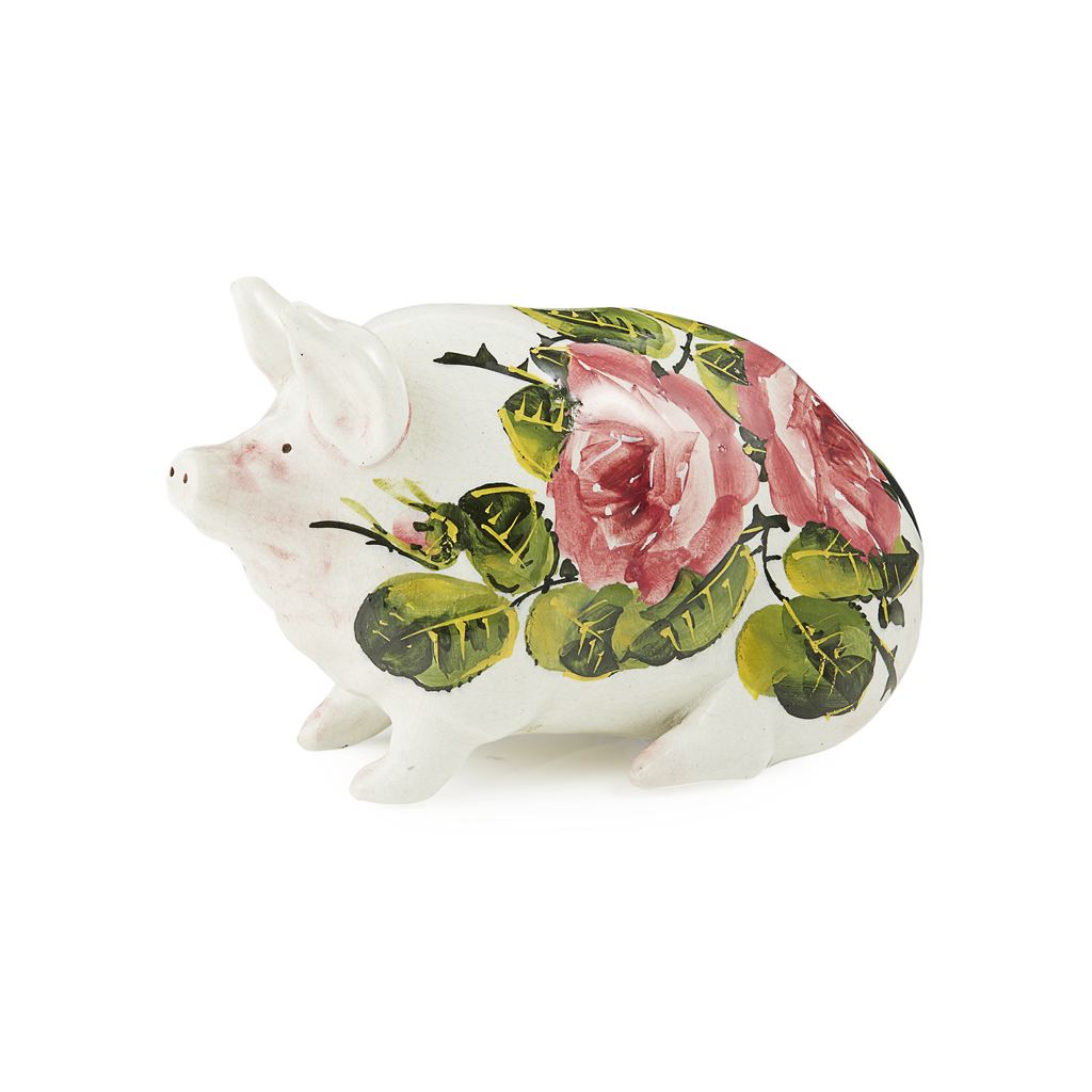 Appraisal: A WEMYSS WARE PIG MONEYBOX 'CABBAGE ROSES' PATTERN CIRCA decorated