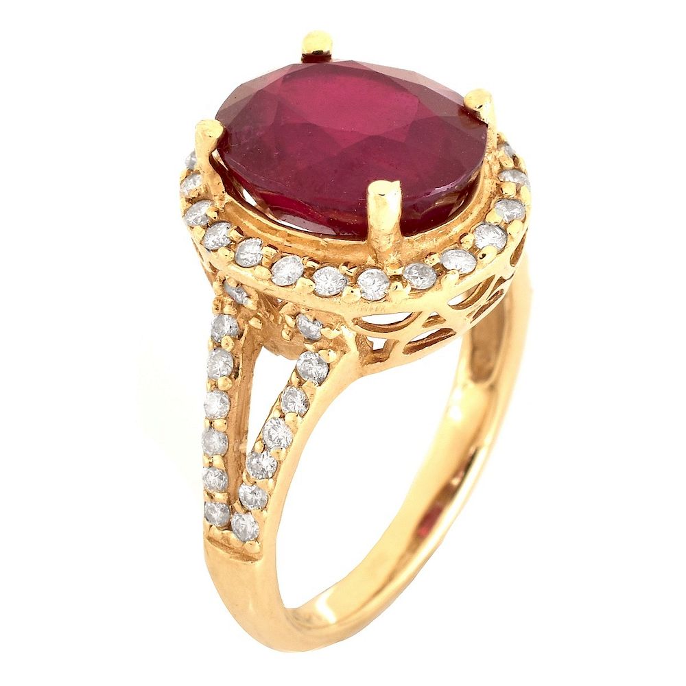 Appraisal: Ruby Diamond and K Gold Ring Glass Filled Oval Cut