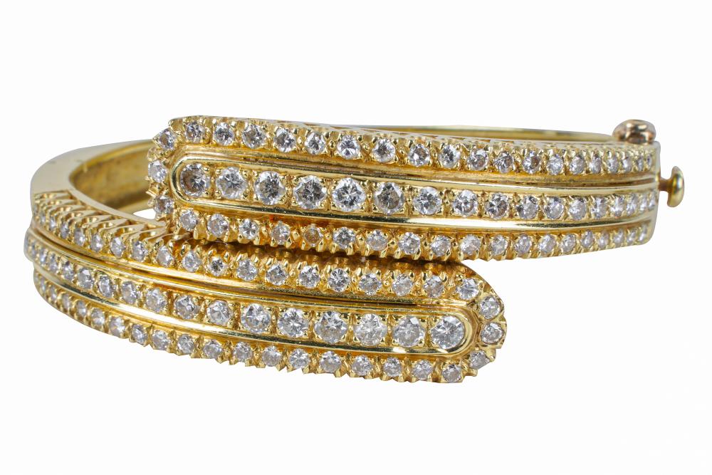 Appraisal: KARAT YELLOW GOLD DIAMOND BANGLEcontaining full cut diamonds H SI