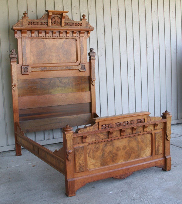 Appraisal: Victorian Eastlake style high back bed walnut frame with extensive