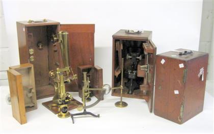 Appraisal: Group of brass scientific instruments and microscopes th th century