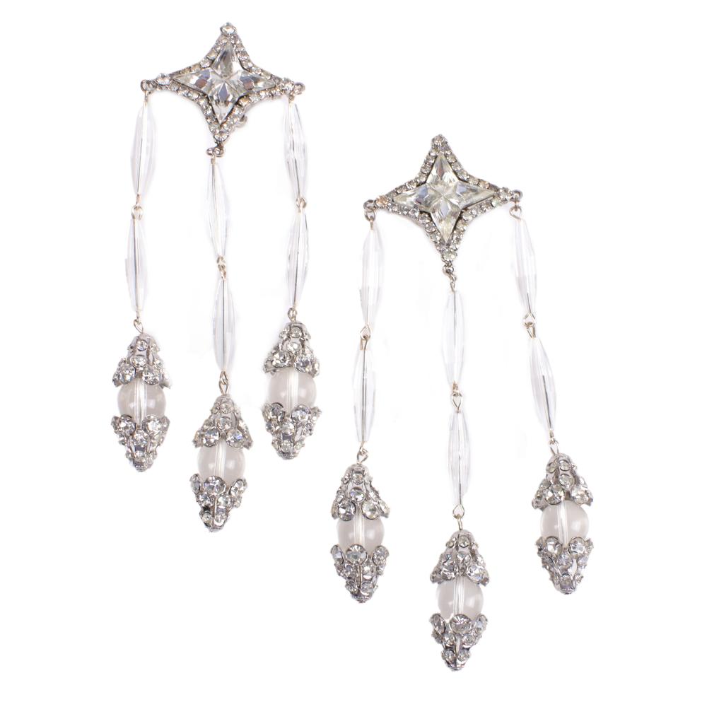 Appraisal: WILLIAM DELILLO HUGE CRYSTAL COMPASS STAR CHANDELIER EARRINGS STUDDED WITH