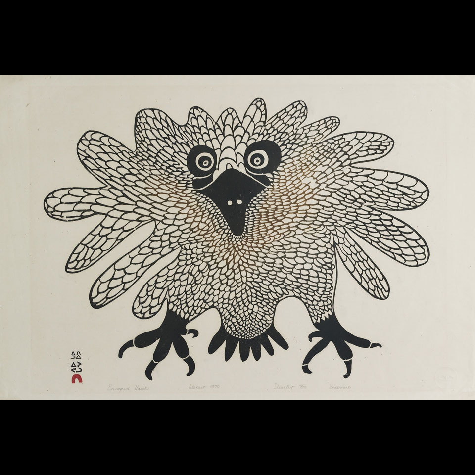 Appraisal: ETIDLOOIE ETIDLOOIE - E - Cape Dorset ENRAGED HAWK stonecut