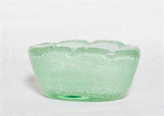 Appraisal: DAUM NANCY OVAL BOWL circa Glass with green air bubble