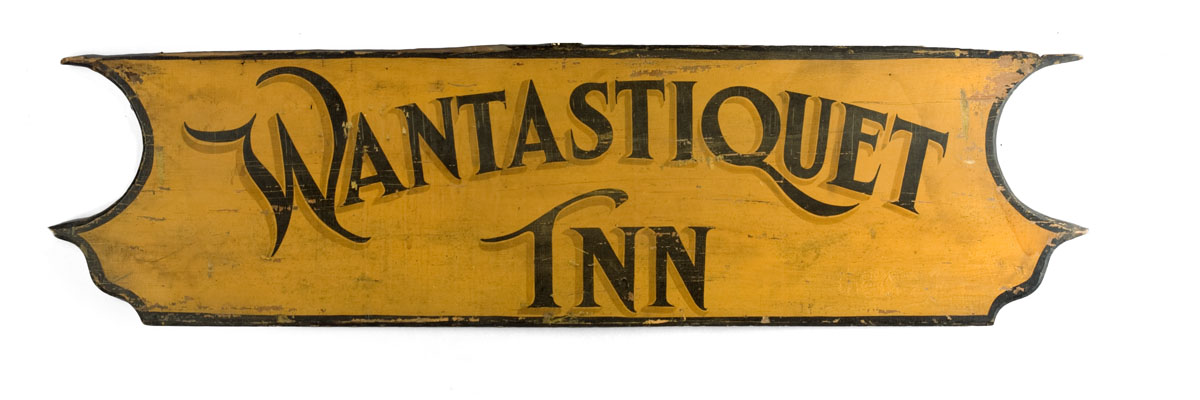 Appraisal: WANTASTIQUET INN PAINTED TRADE SIGN IN YELLOW AND BLACK With