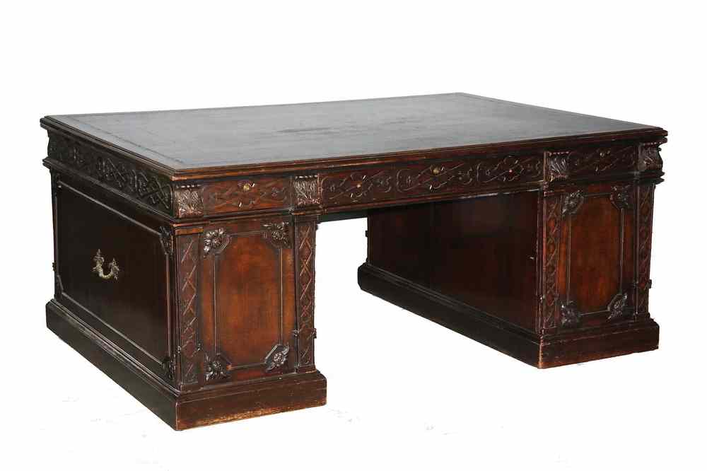 Appraisal: ENGLISH PARTNERS DESK - Large Chippendale Style Partners Desk in