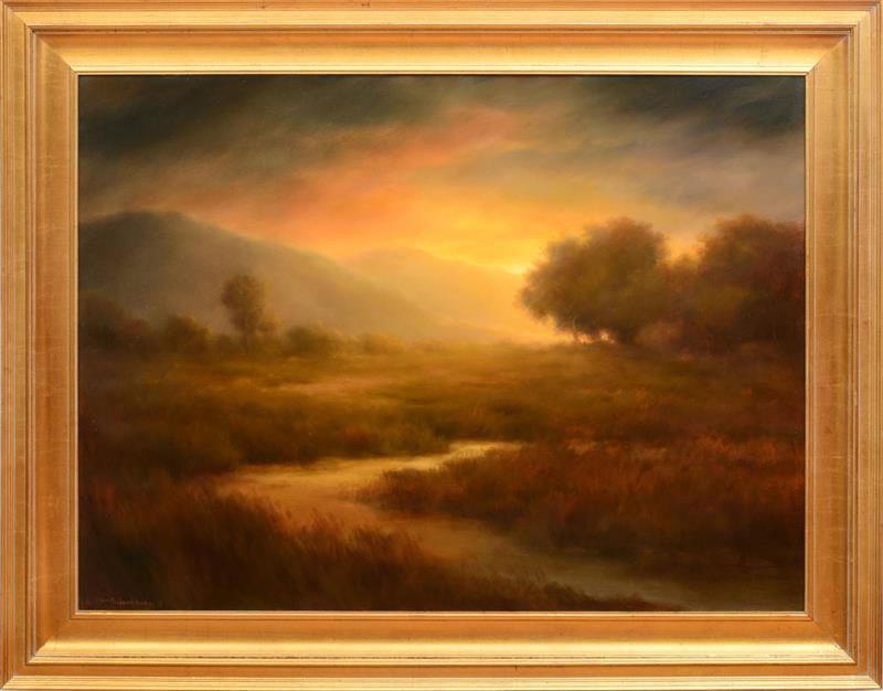 Appraisal: JANE BLOODGOOD-ABRAMS b ON THE RIVER Oil on canvas signed