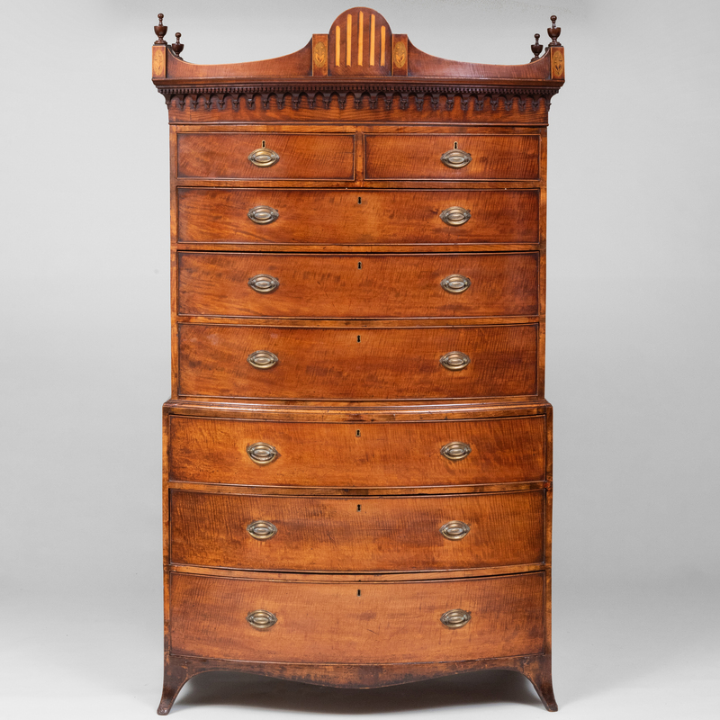 Appraisal: Fine George III Inlaid Mahogany Bow-Front Chest-on-Chest In two parts