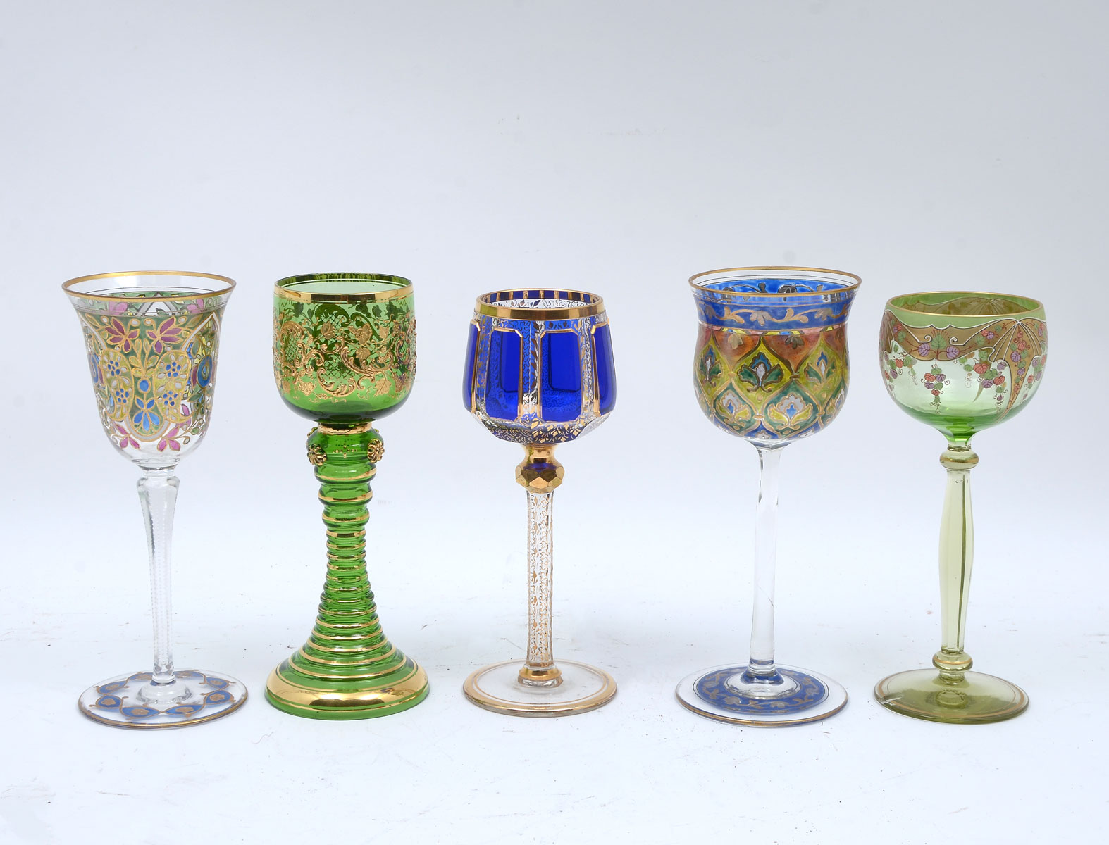 Appraisal: PC MOSER QUALITY GLASS STEMWARE Comprising - Green glass with