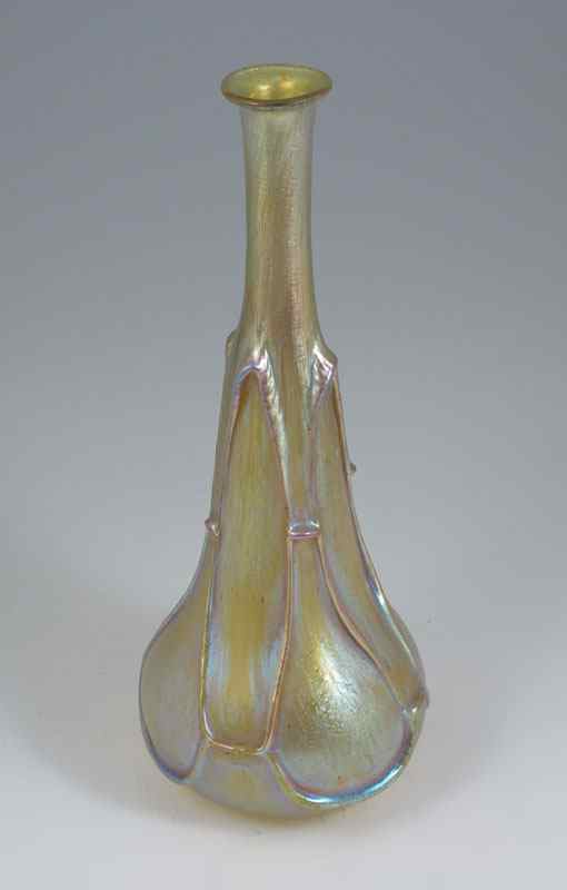 Appraisal: LOETZ IRIDESCENT BOTTLE NECK GLASS VASE '' unsigned