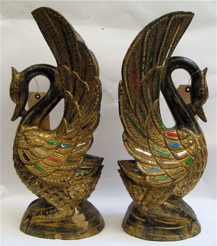 Appraisal: A PAIR OF HAND CARVED GILT WOOD STYLIZED SWAN Each