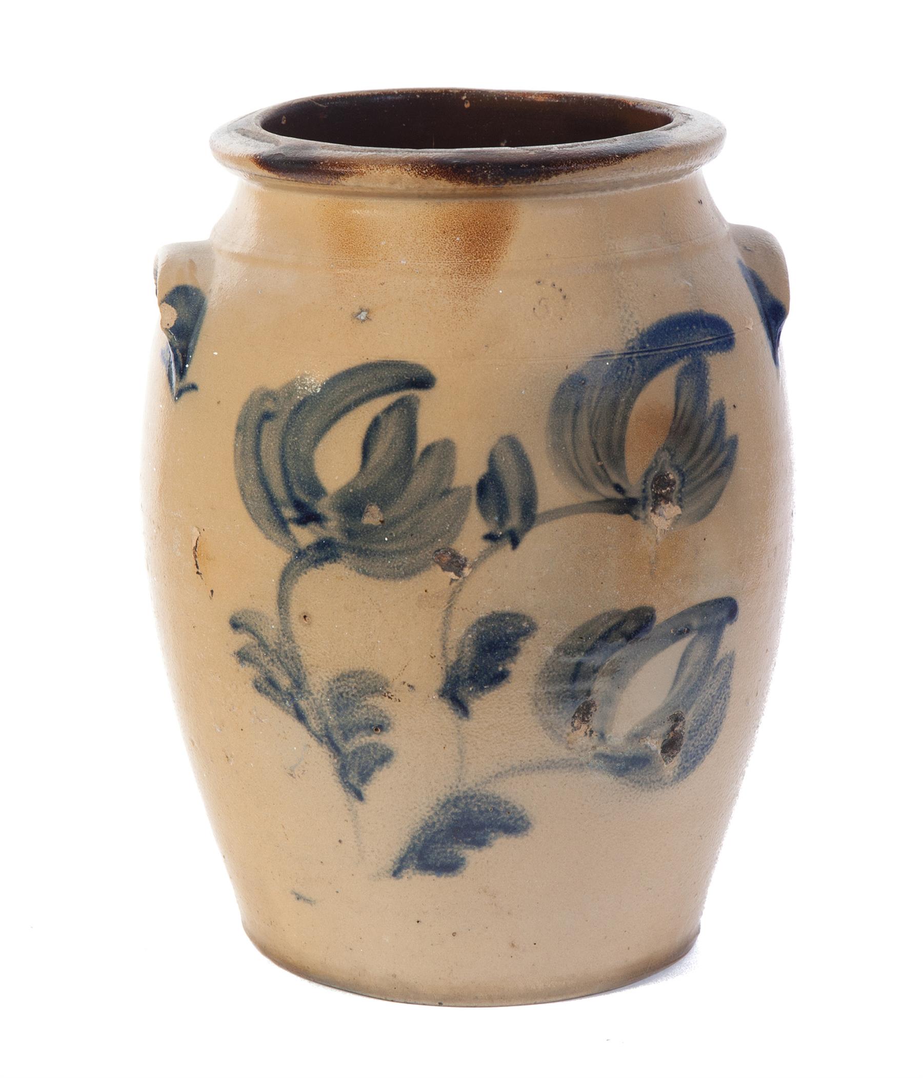 Appraisal: FIVE GALLON STONEWARE JAR WITH COBALT DECORATION American nd half-