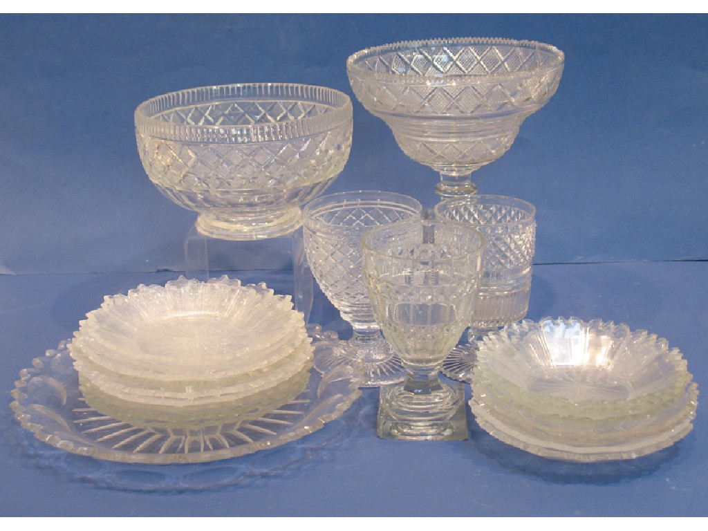 Appraisal: A CUT CLEAR GLASS BOWL with diamond and line-cut body