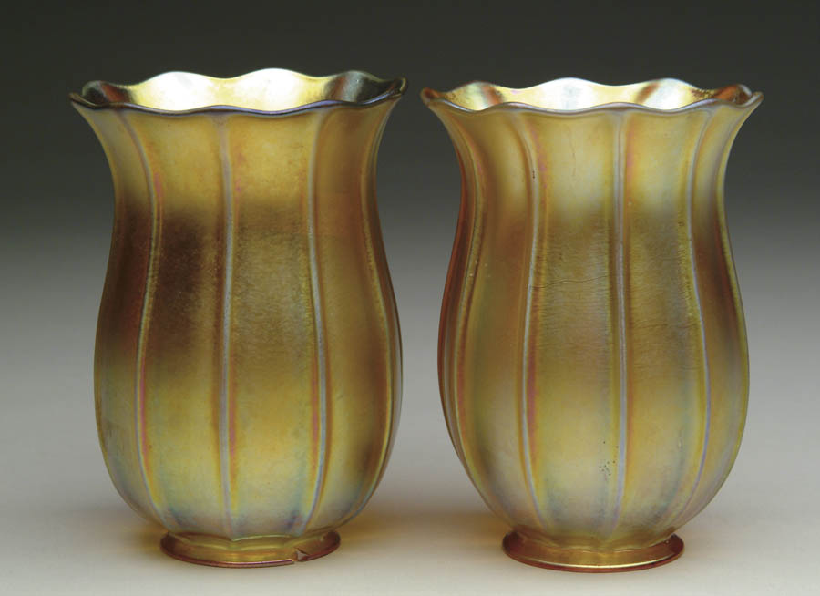 Appraisal: PAIR OF AMERICAN ART GLASS SHADES Nice pair are vertically