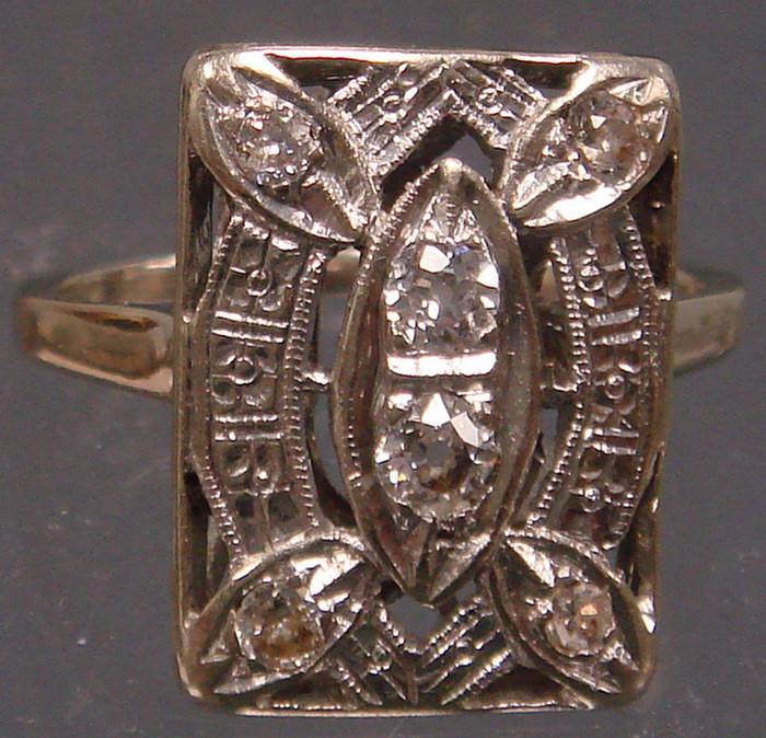 Appraisal: K WG Art Deco Diamond Ring Rectangular form containing six