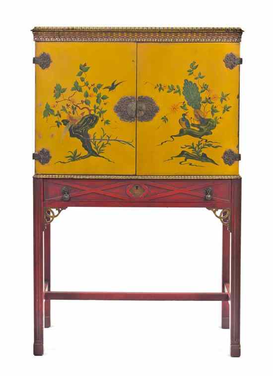 Appraisal: A Chippendale Style Chinoiserie Decorated Cabinet on Stand the rectangular