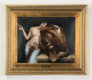 Appraisal: Porcelain plaque of Diana the Huntress w Continental porcelain plaque