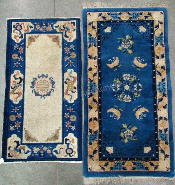 Appraisal: Two handmade Chinese area rugs both with blue and tan