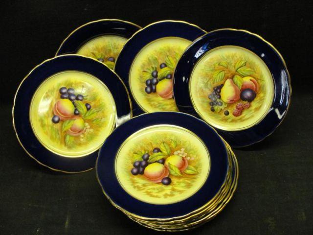 Appraisal: AINSLEY Cobalt and Decorated Dessert Plates Decorated with fruit From