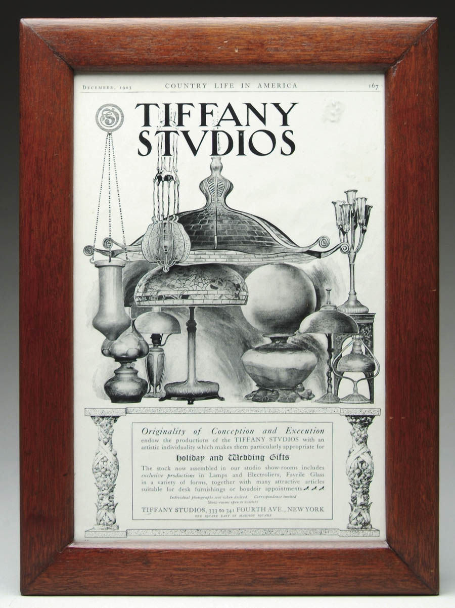 Appraisal: TIFFANY STUDIOS AD Nice framed magazine ad from Country Life