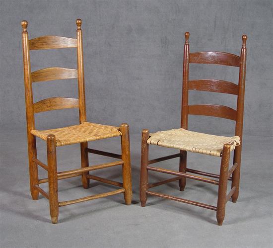 Appraisal: Group of Two th Century Slat Back Chairs Turned finials