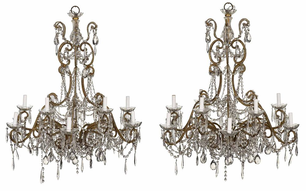 Appraisal: Pair Venetian Style Crystal Light Chandeliers th century each with