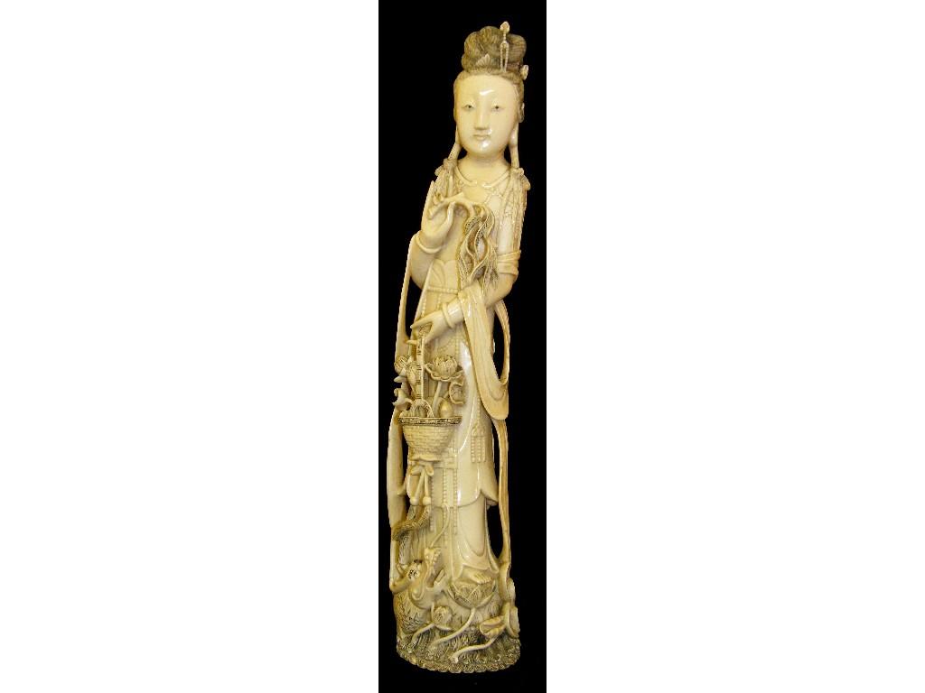 Appraisal: Good Chinese ivory figure of a maiden with Qianlong mark