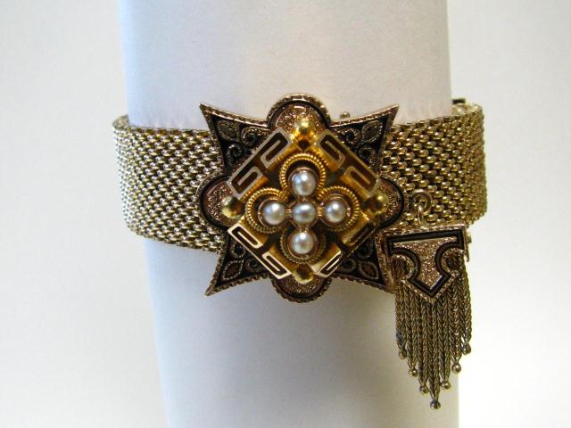 Appraisal: K Yellow Gold adjustable Victorian bracelet with pearl accents