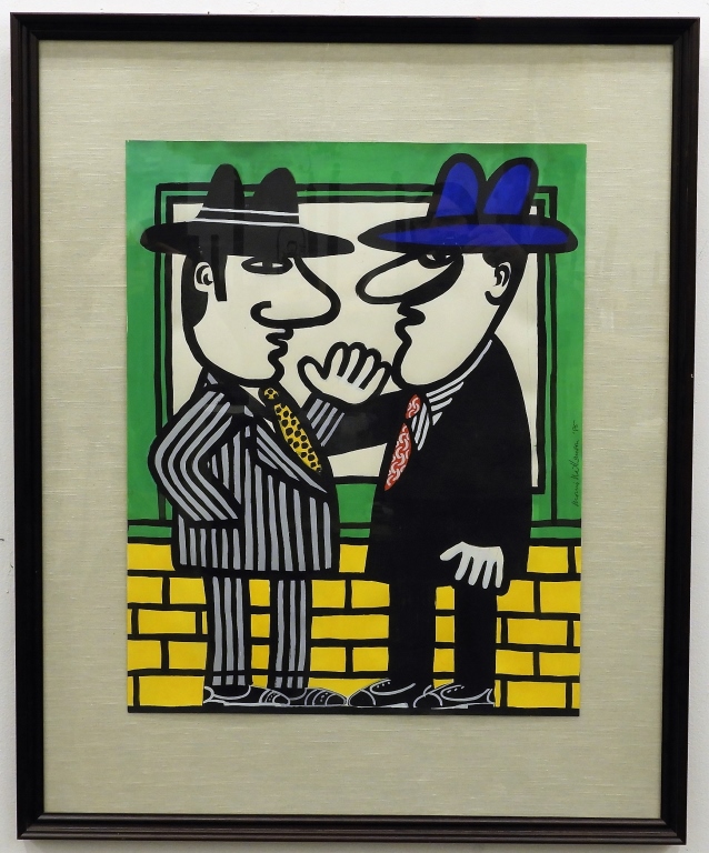 Appraisal: MORRIS NATHANSON ILLUSTRATIVE GANGSTA PALS DRAWING Rhode Island th CenturyDepicts